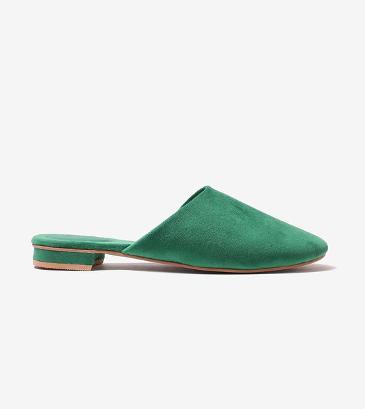 Velvet Pointed-Toe Mule Flats - Green