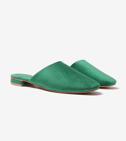 Velvet Pointed-Toe Mule Flats - Green
