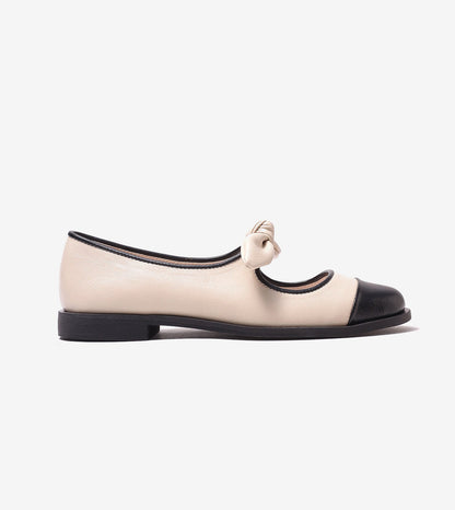 Bow Detail Cap-Toe Flats - Cream