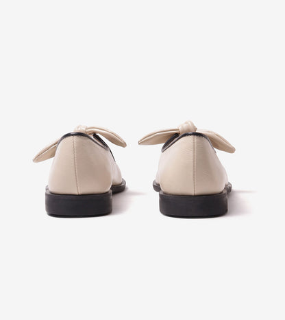 Bow Detail Cap-Toe Flats - Cream