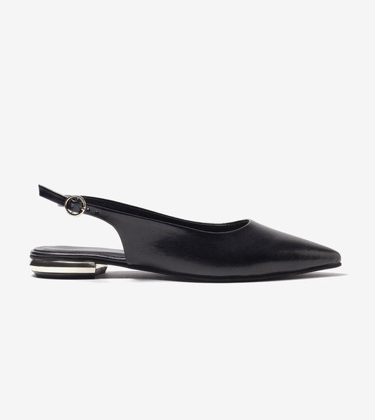 Pointed Toe Slingback Flats - Black