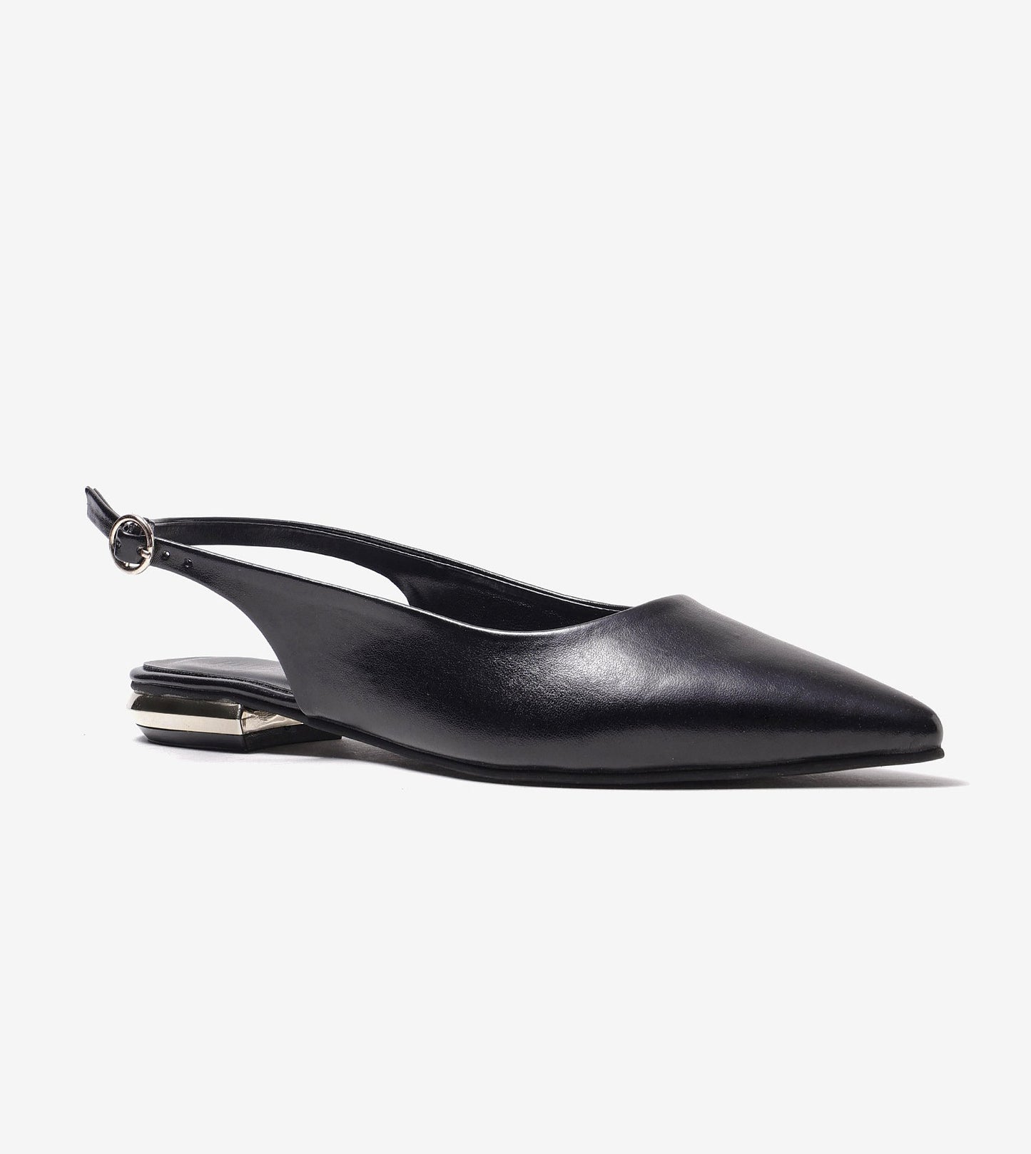 Pointed Toe Slingback Flats - Black