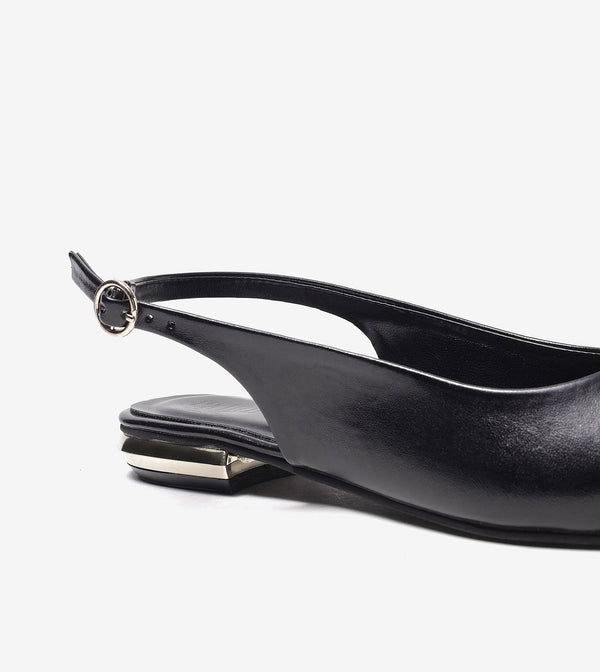 Pointed Toe Slingback Flats - Black