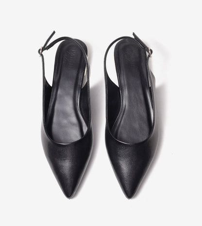 Pointed Toe Slingback Flats - Black