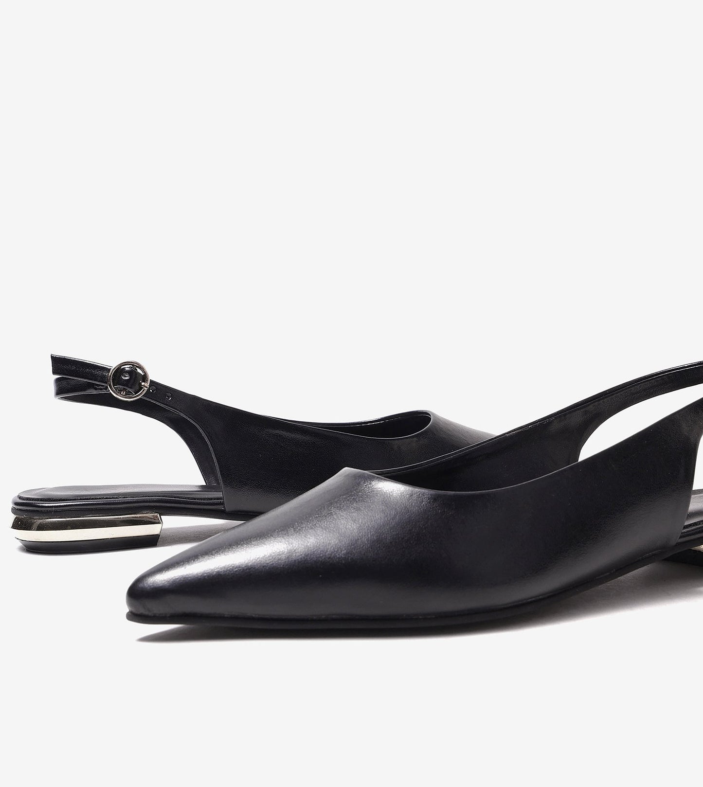 Pointed Toe Slingback Flats - Black