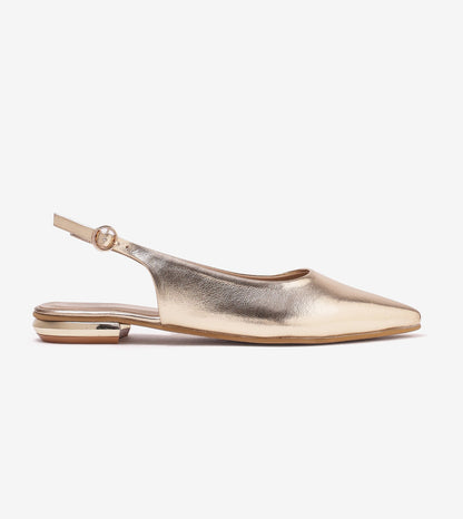 Pointed Toe Slingback Flats - Gold
