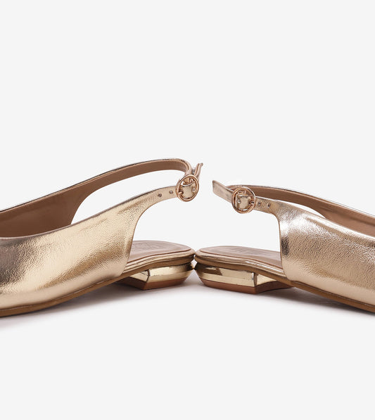 Pointed Toe Slingback Flats - Gold