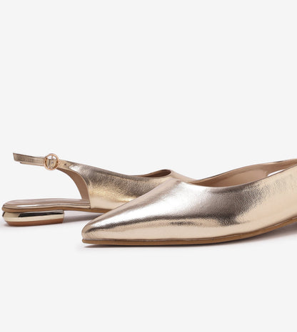 Pointed Toe Slingback Flats - Gold