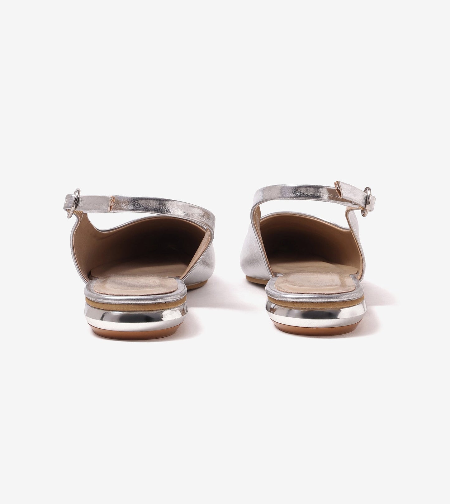 Pointed Toe Slingback Flats - Silver