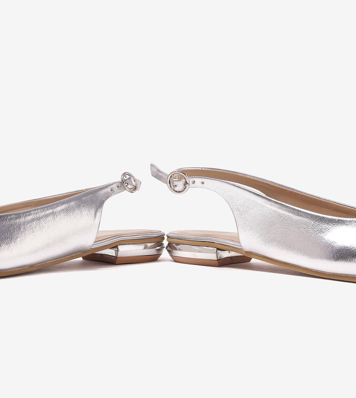 Pointed Toe Slingback Flats - Silver