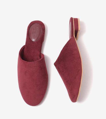Velvet Pointed-Toe Mule Flats - Wine