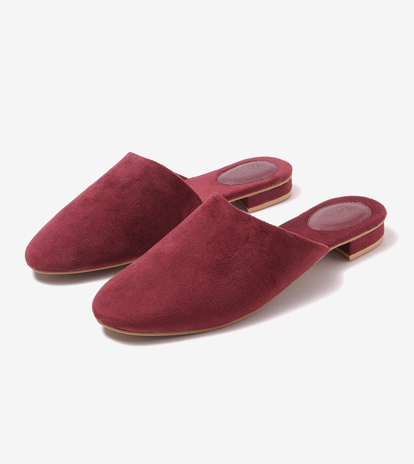Velvet Pointed-Toe Mule Flats - Wine