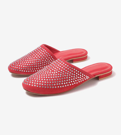 Crystal Red Slide-In Mules Flats - Red