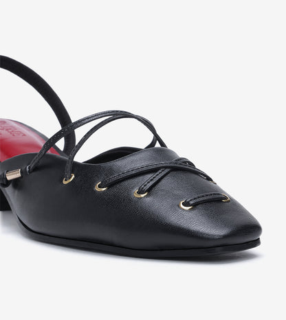 Lace-Up Slingback Heels - Black