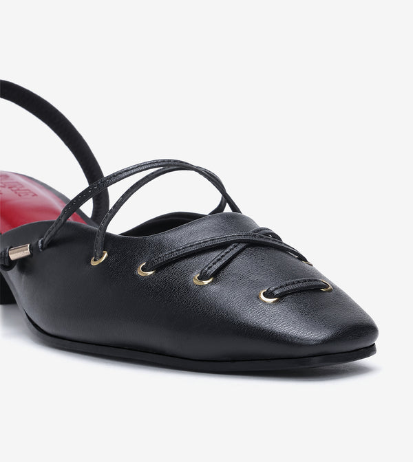 Lace-Up Slingback Heels - Black