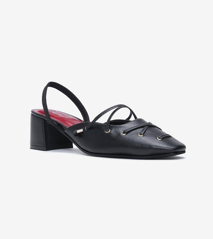 Lace-Up Slingback Heels - Black