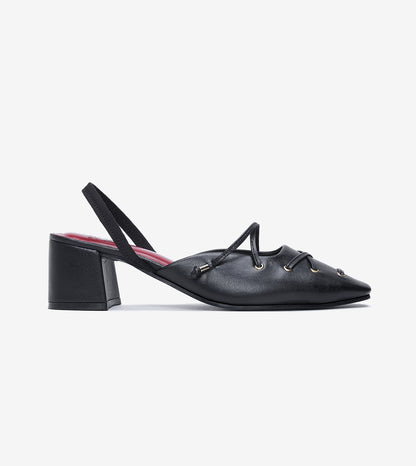Lace-Up Slingback Heels - Black