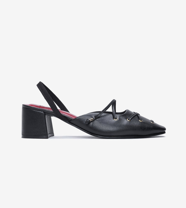 Lace-Up Slingback Heels - Black