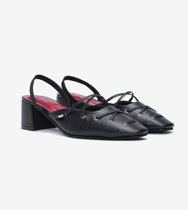 Lace-Up Slingback Heels - Black