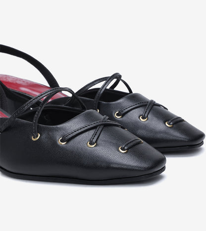 Lace-Up Slingback Heels - Black