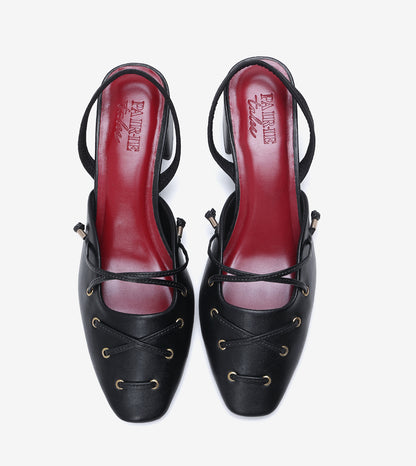Lace-Up Slingback Heels - Black