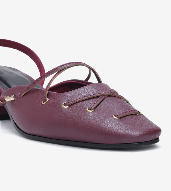 Lace-Up Slingback Heels - Wine