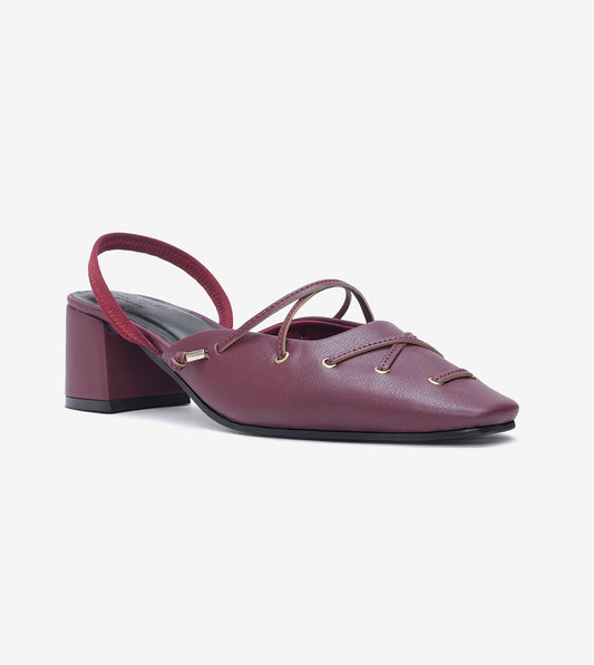 Lace-Up Slingback Heels - Wine