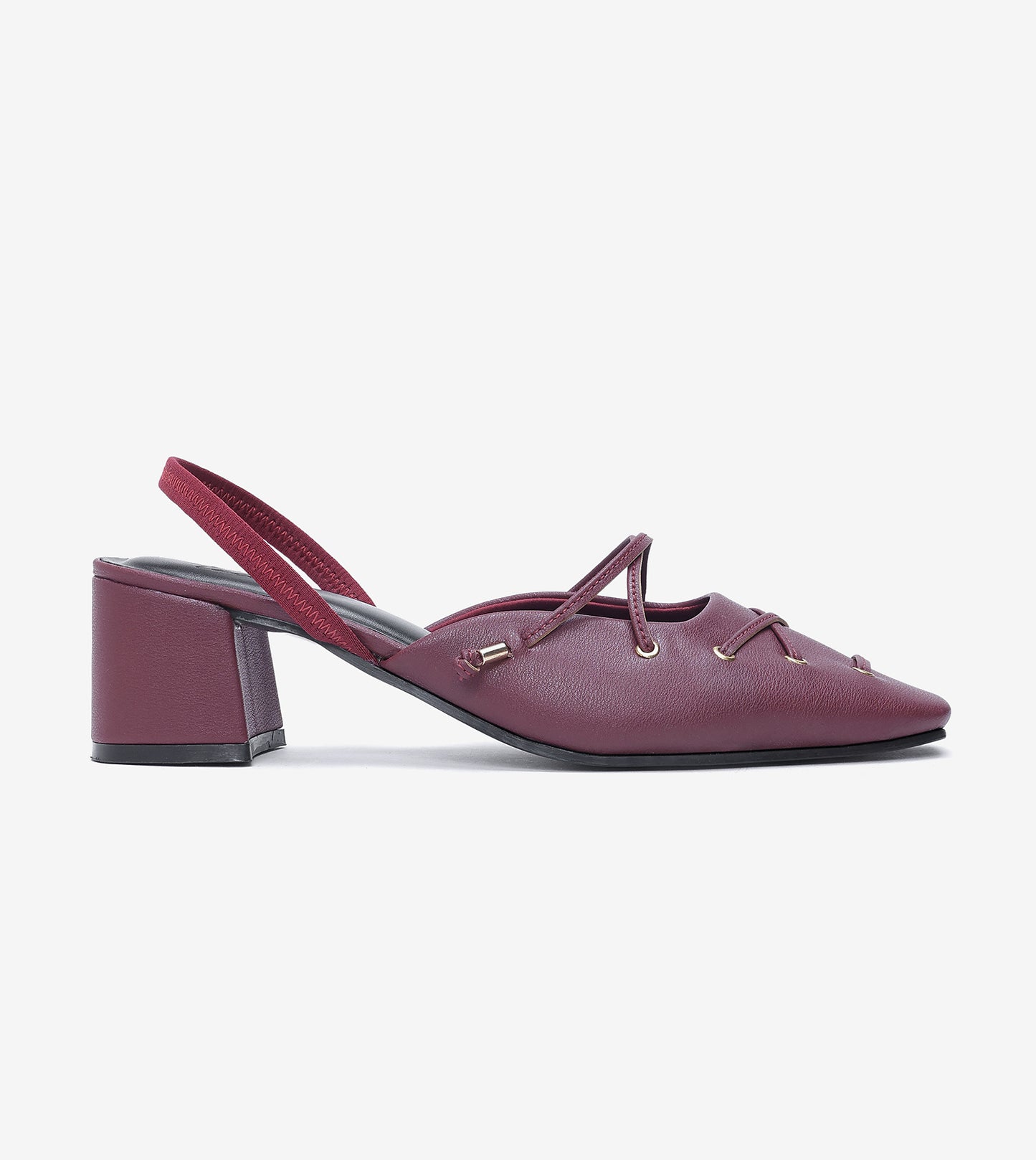 Lace-Up Slingback Heels - Wine
