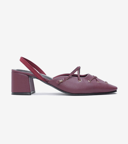 Lace-Up Slingback Heels - Wine