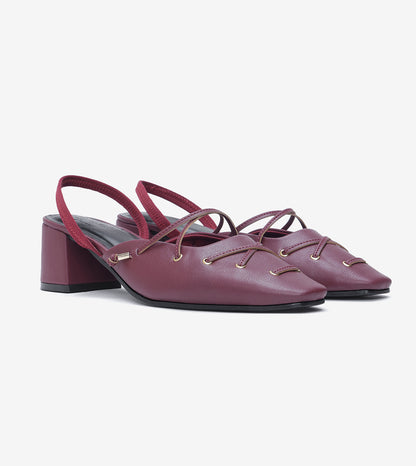 Lace-Up Slingback Heels - Wine