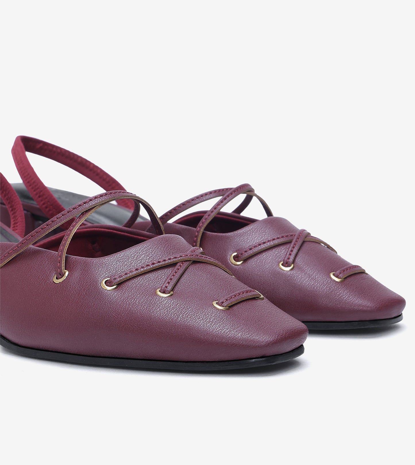 Lace-Up Slingback Heels - Wine