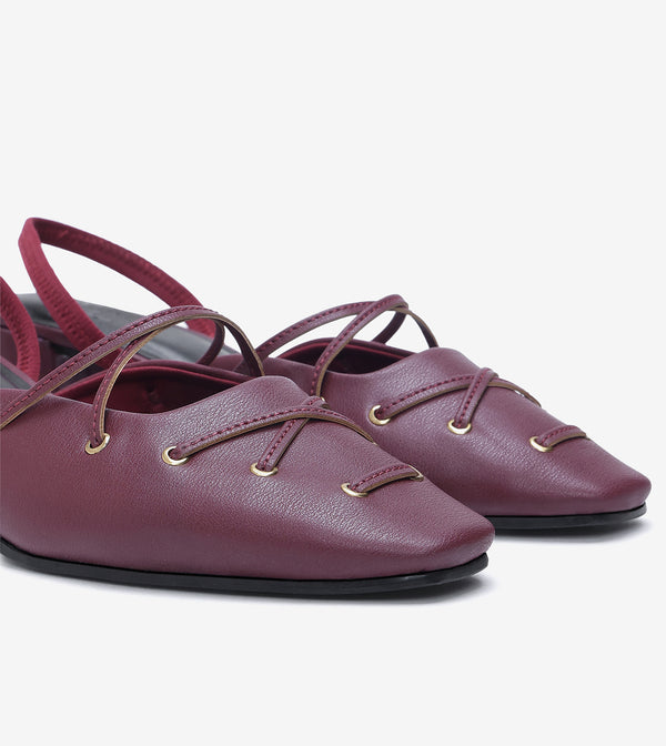 Lace-Up Slingback Heels - Wine