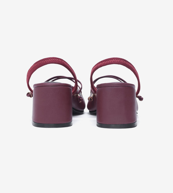 Lace-Up Slingback Heels - Wine