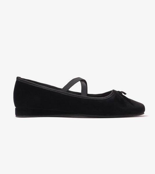 Velvet Mary Jane Flats - Black