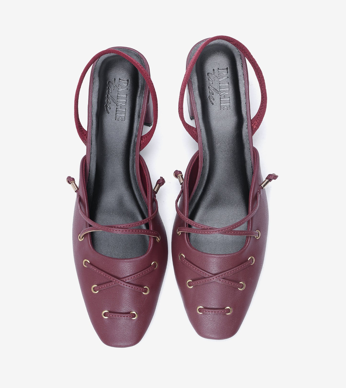 Lace-Up Slingback Heels - Wine