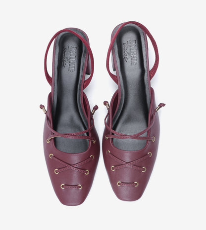 Lace-Up Slingback Heels - Wine