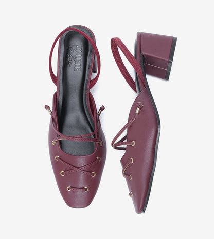 Lace-Up Slingback Heels - Wine