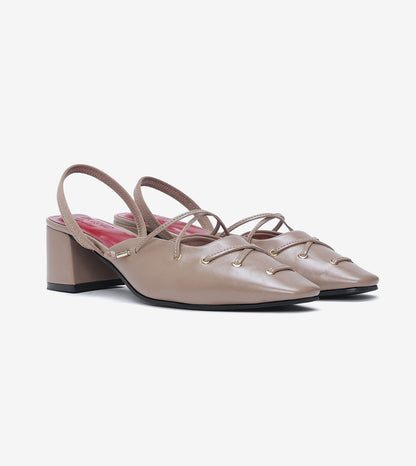 Lace-Up Slingback Heels - Beige