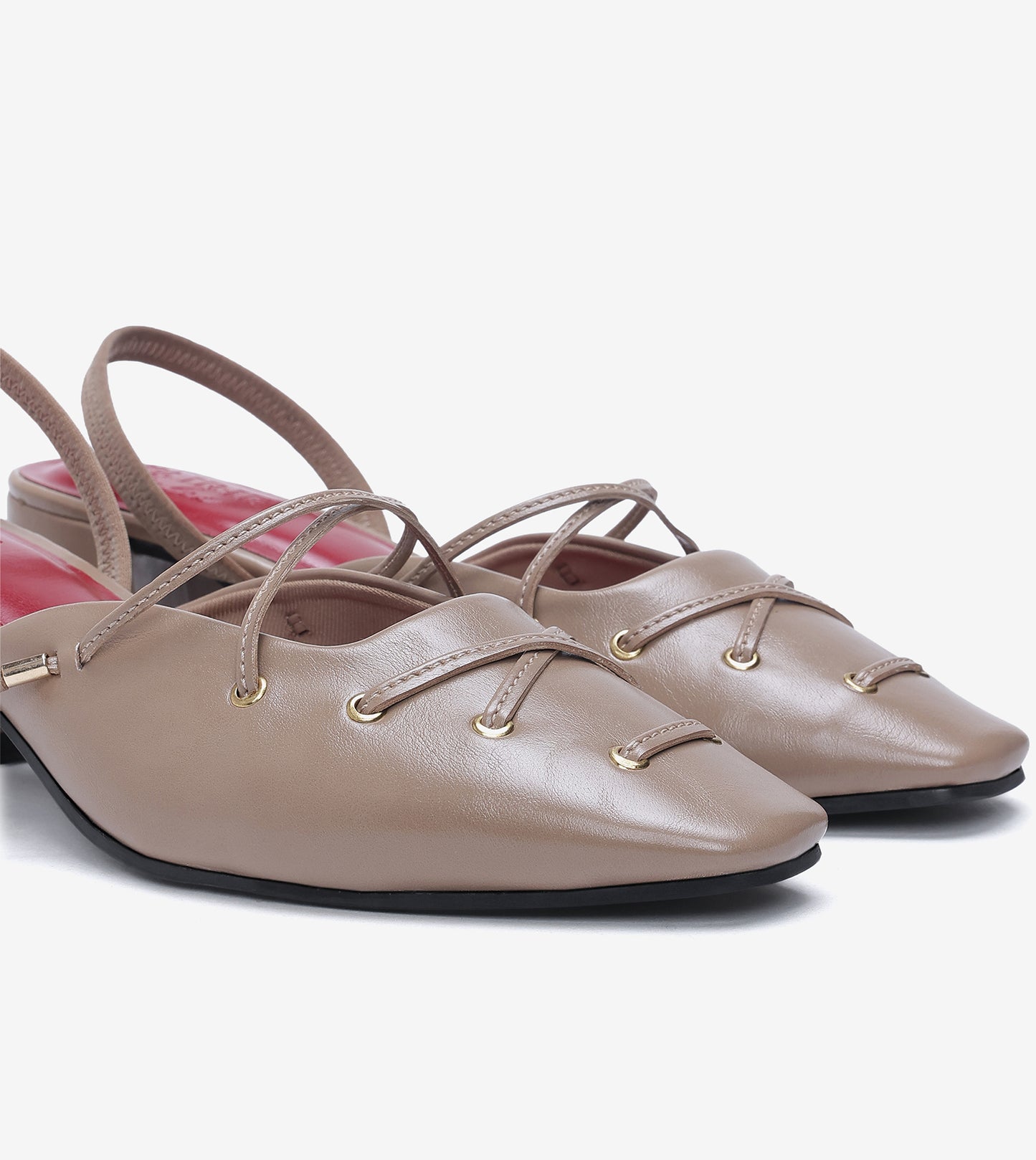 Lace-Up Slingback Heels - Beige