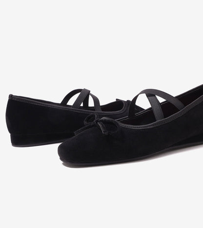 Suede Mary Jane Flats - Black
