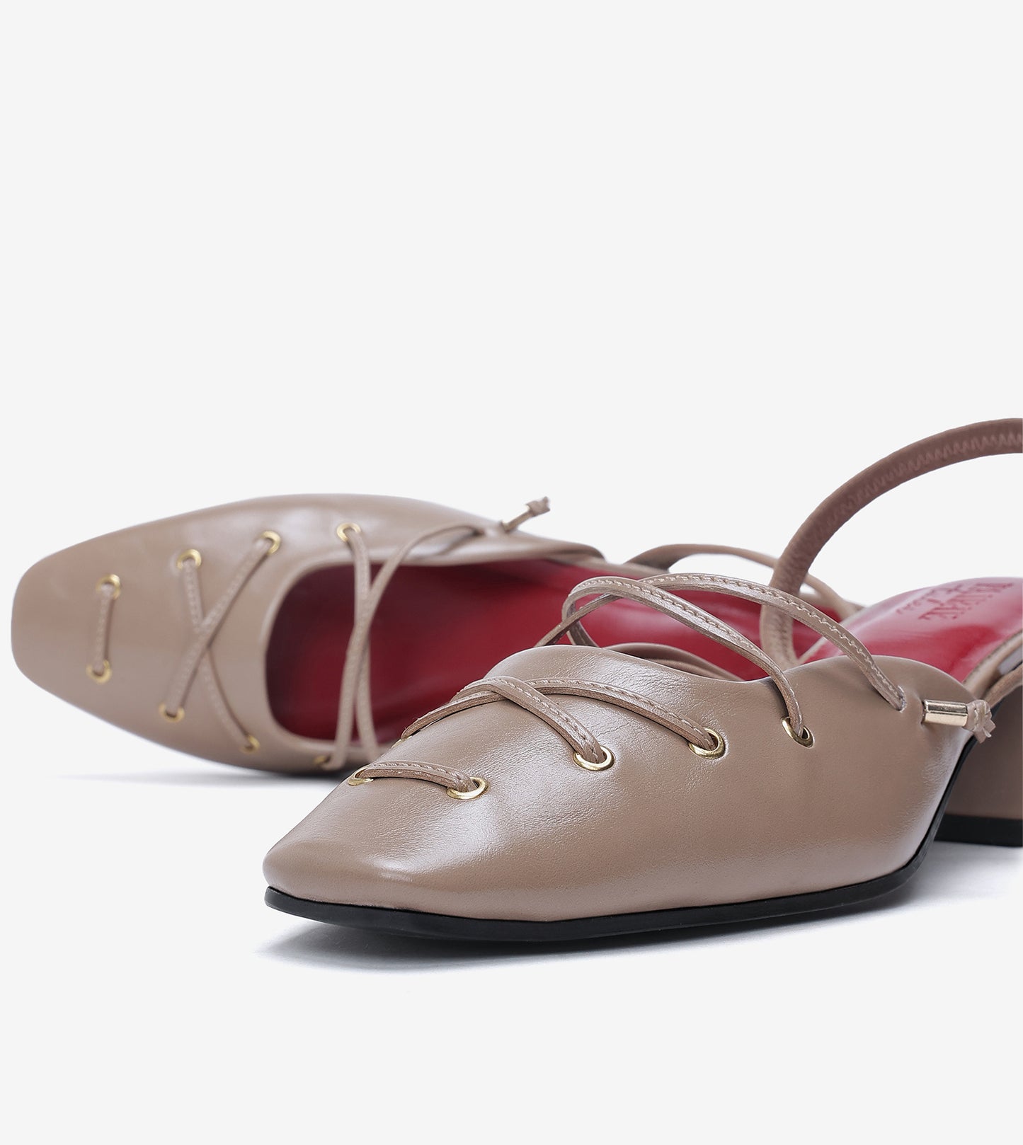 Lace-Up Slingback Heels - Beige