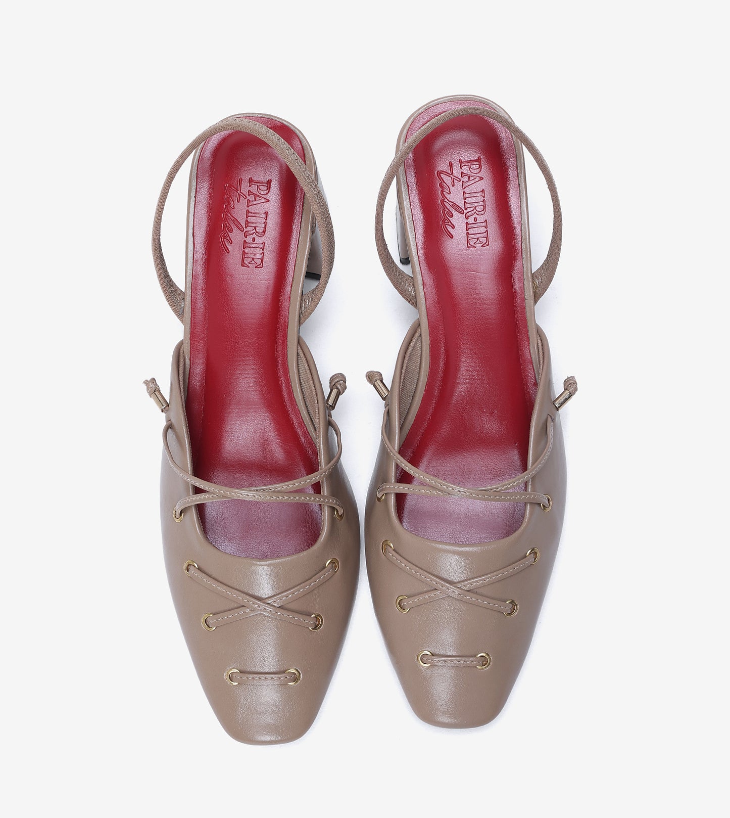 Lace-Up Slingback Heels - Beige