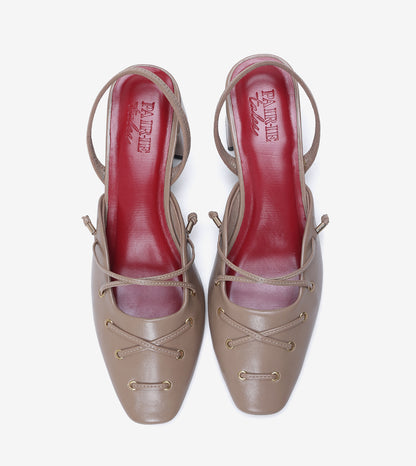 Lace-Up Slingback Heels - Beige