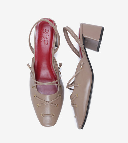 Lace-Up Slingback Heels - Beige