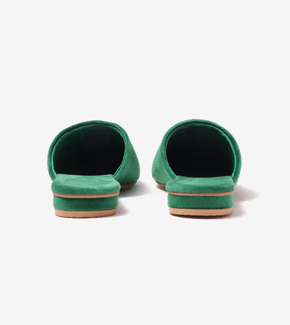 Velvet Pointed-Toe Mule Flats - Green