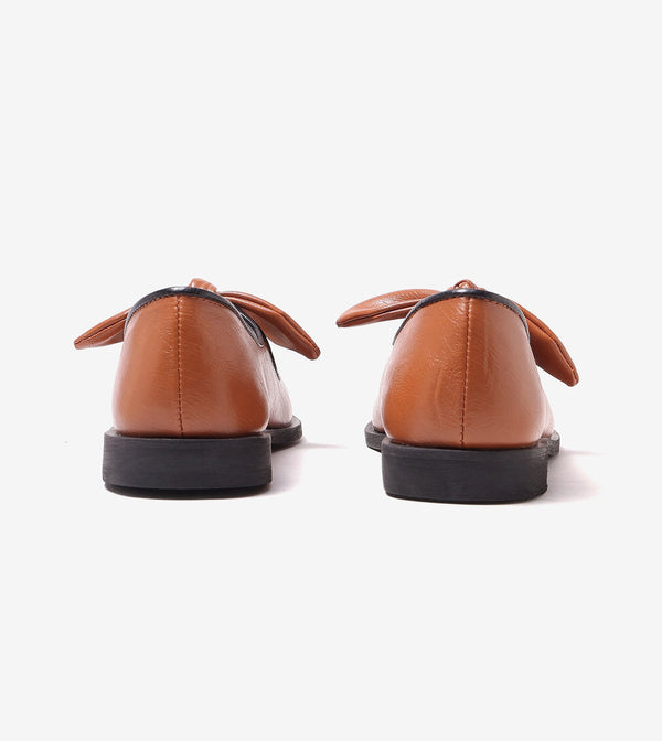 Bow Detail Cap-Toe Flats - Tan
