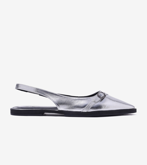 Pointed-Toe Buckle Slingback - Silver