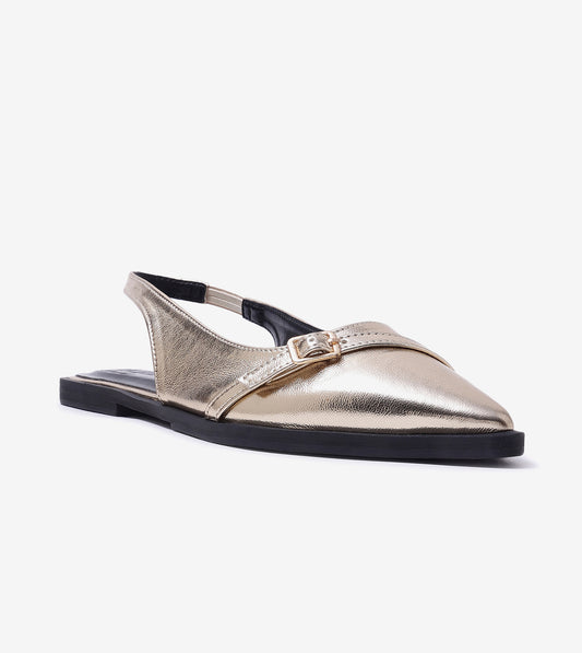 Pointed-Toe Buckle Slingback - Gold