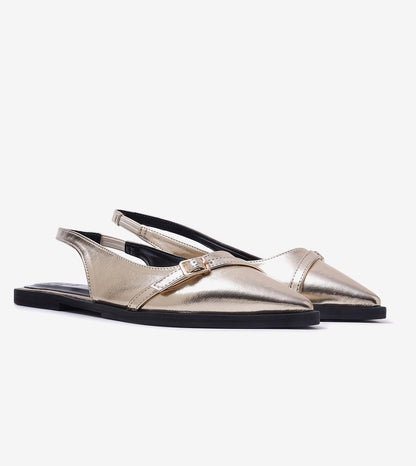 Pointed-Toe Buckle Slingback - Gold