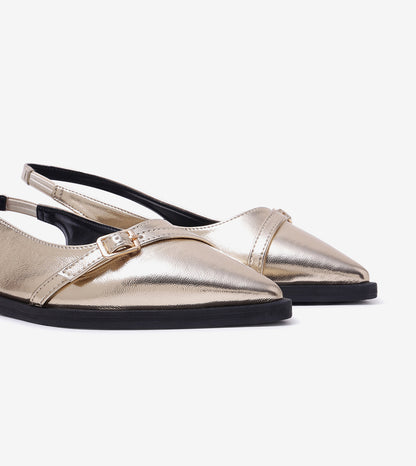 Pointed-Toe Buckle Slingback - Gold